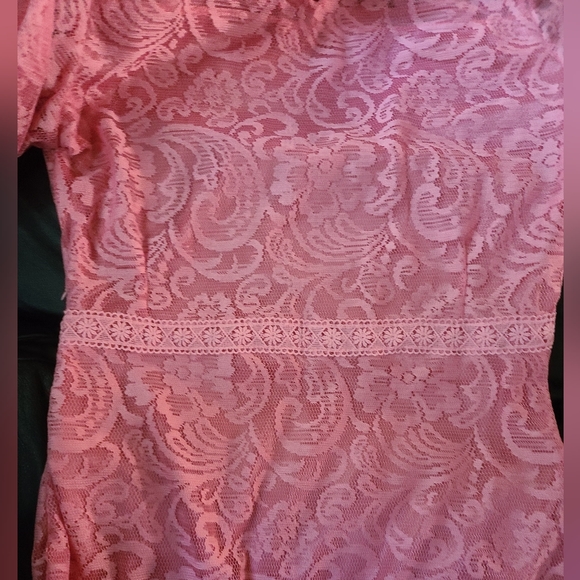 Pretty in Pink lace lined handmade long sleeve stretch lace dress szM - Picture 2 of 9